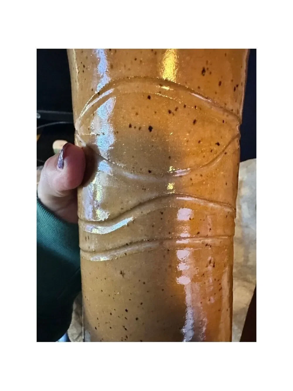 Vintage Mid-Century Modern Signed Artisan Tan Ceramic Pottery Vase